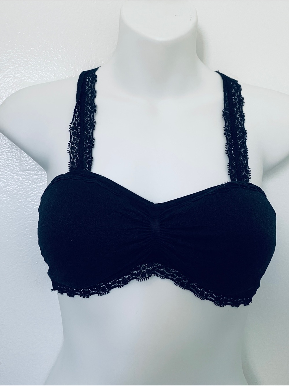 Black Lace Stretch Bandeau Racerback Bralette Size Small